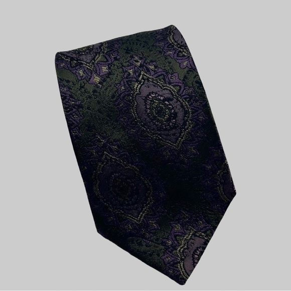 Vintage St. Remas Dark Green Paisley Pattern  Silk Neck Tie Made in Italy - Picture 2 of 6